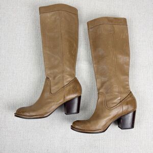 Frye Boots Womens 9M Knee High Leather Tan Brown Riding Slouch Rory Scrunch Boot